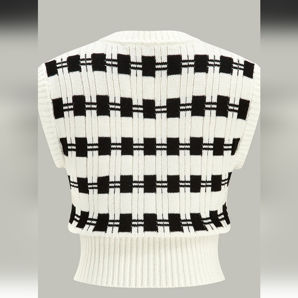 Commense Geometric Knit Sweater Vest | Black & White | Size M - Picture 2 of 8